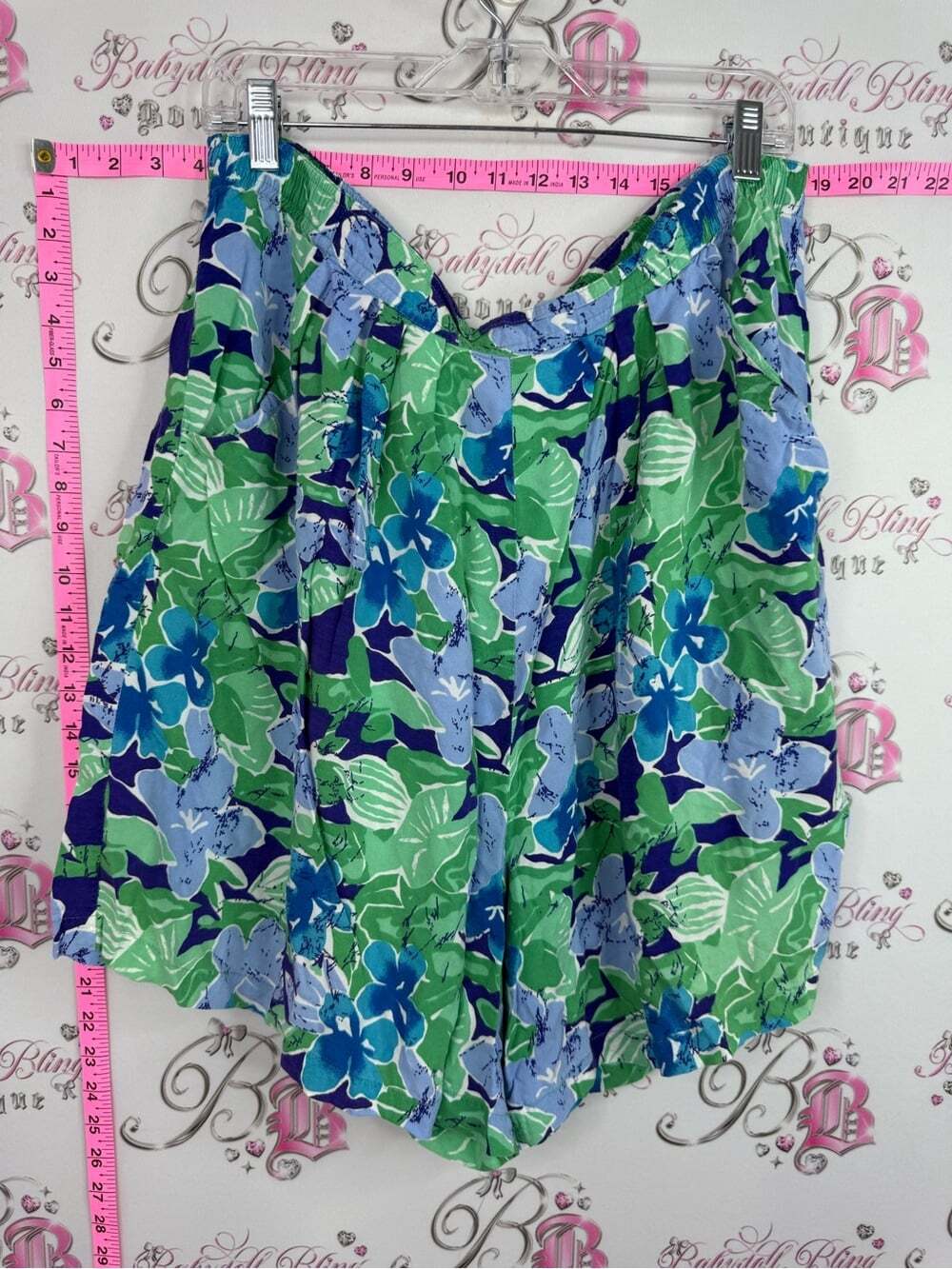 OCEANA vintage shorts High-Waist Floral Print Women's Shorts in Green & Blue